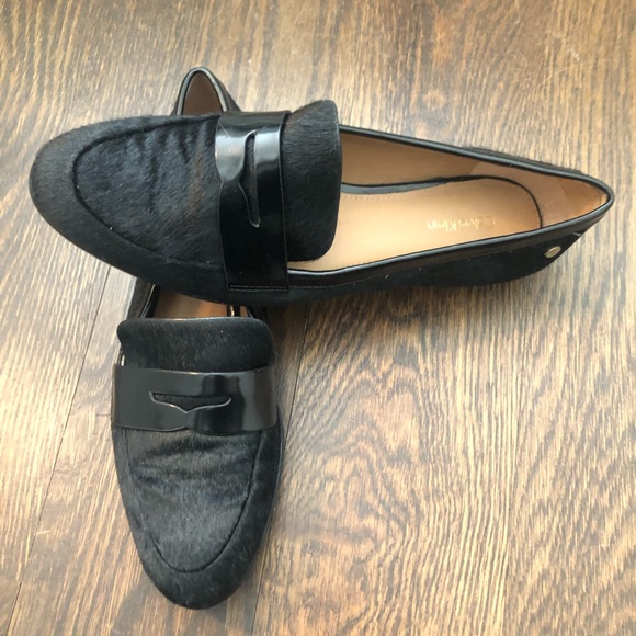 CALVIN KLEIN CELIA BLACK HAIR CALF PENNY LOAFER - Picture 2 of 5
